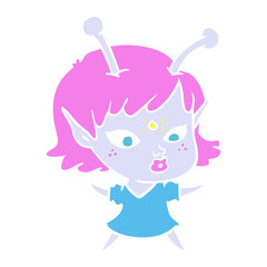 pretty flat color style cartoon alien girl