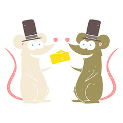 flat color illustration of a cartoon mice with cheese