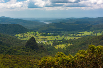 Aerial view of picturesque mountain valley. Summer landscape