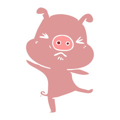 Obraz na płótnie Canvas flat color style cartoon furious pig