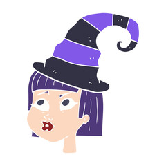 flat color illustration of a cartoon witch