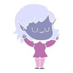 happy flat color style cartoon elf girl