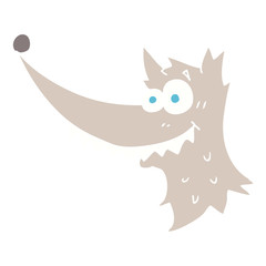 flat color illustration of a cartoon wolf head