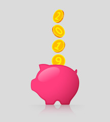 Pink piggy bank and gold coins with 2019 numbers