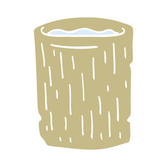 flat color illustration of a cartoon wooden cup with water