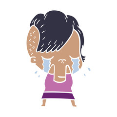 flat color style cartoon crying girl