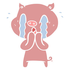 crying pig flat color style cartoon
