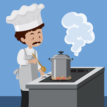 A chef cooking with pressure cooker