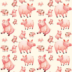 Pink pig seamless pattern