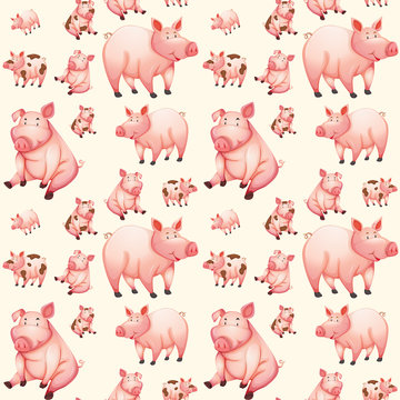 Pink pig seamless pattern
