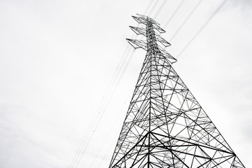 Electricity pole on white background, Transmission line of electricity to rural