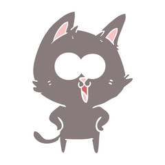 funny flat color style cartoon cat