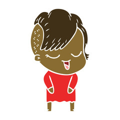 happy flat color style cartoon girl