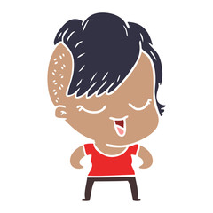 happy flat color style cartoon girl