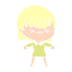 annoyed flat color style cartoon girl