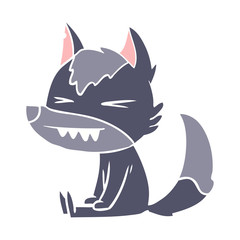 angry wolf flat color style cartoon