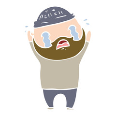 flat color style cartoon bearded man crying