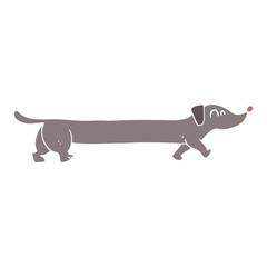 flat color illustration of a cartoon dachshund