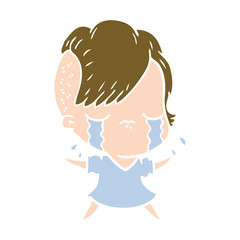 flat color style cartoon crying girl