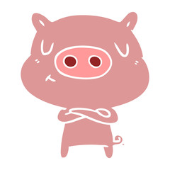 flat color style cartoon content pig