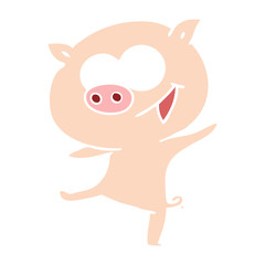 cheerful dancing pig flat color style cartoon