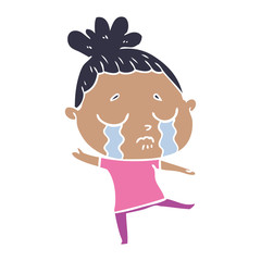 flat color style cartoon crying woman