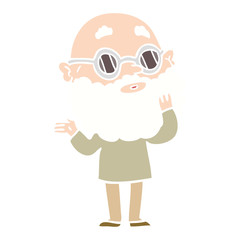 flat color style cartoon curious man with beard and glasses