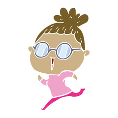 flat color style cartoon woman wearing spectacles