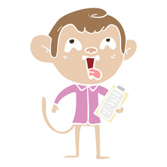 crazy flat color style cartoon monkey with clipboard