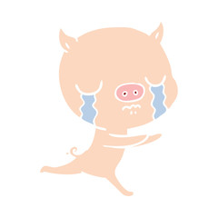 flat color style cartoon pig crying