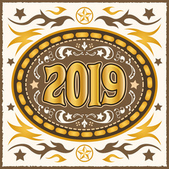 2019 western cowboy belt buckle vector illustration