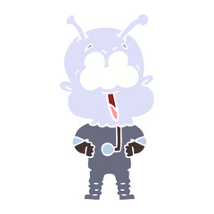 happy flat color style cartoon alien