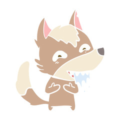 flat color style cartoon hungry wolf