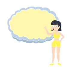 flat color illustration of a cartoon gym woman