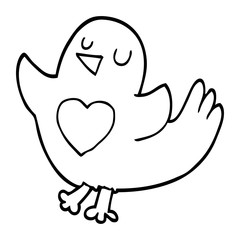 line drawing cartoon bird with heart