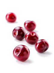 cherrie fruit group   close-up scattered on white background  