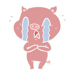 crying pig flat color style cartoon