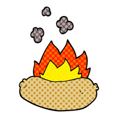cartoon doodle burning sausage