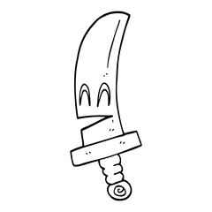 line drawing cartoon happy magical sword