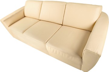 Beige Leather Sofa - Isolated