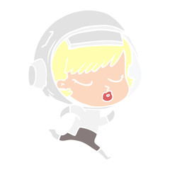 flat color style cartoon pretty astronaut girl running