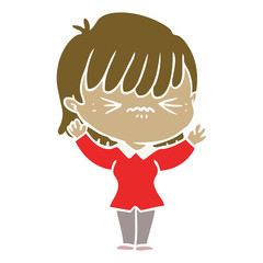annoyed flat color style cartoon girl