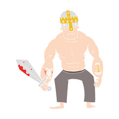 flat color illustration of a cartoon warrior with sword