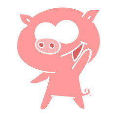cheerful pig flat color style cartoon