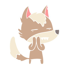 flat color style cartoon wolf showing teeth