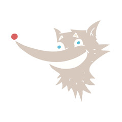 flat color illustration of a cartoon grinning wolf face