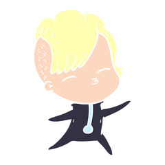 flat color style cartoon squinting girl