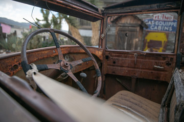 Inside of rusty old car