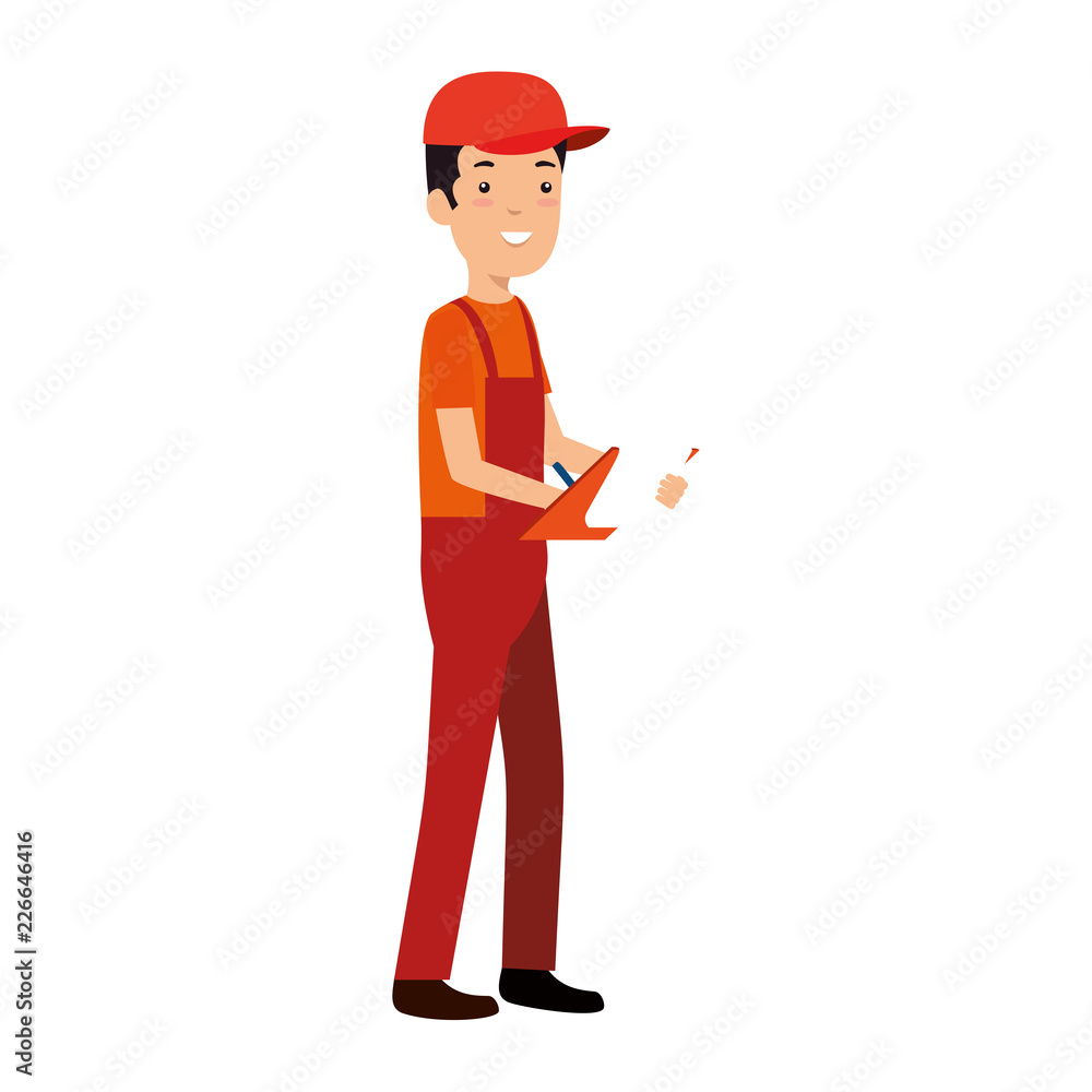 Poster delivery worker with checklist character