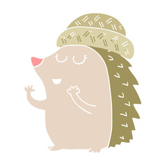 flat color style cartoon hedgehog wearing hat